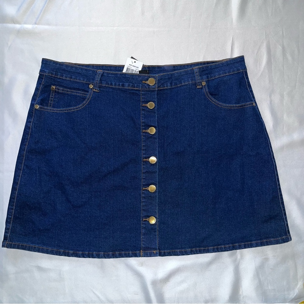 City Chic Jean Skirt Ladies XXL/24 Blue Denim Stretch Button Up Front Mini Skirt